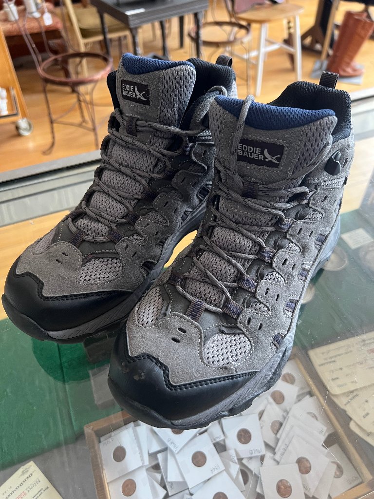 Eddie Bauer Lodge Mid Hiking Boots Grey Suede Mesh Trail Shoes Men Size 8 Wide 8